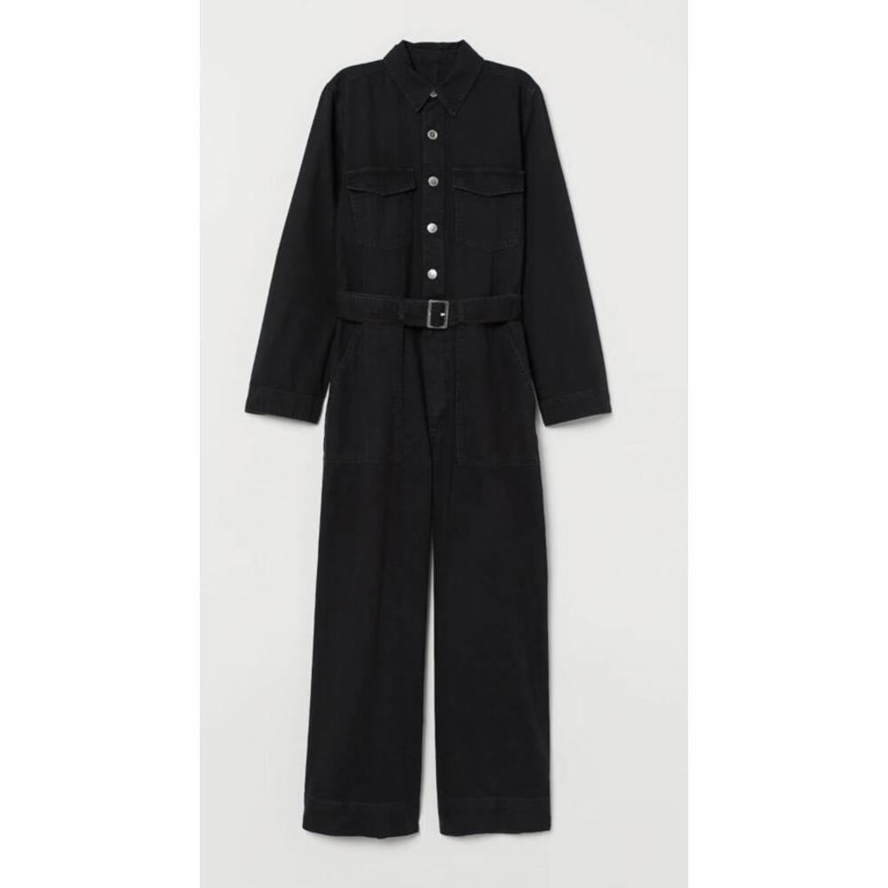H&M Black Denim Utility/Boiler Cropped Jumpsuit Size 4